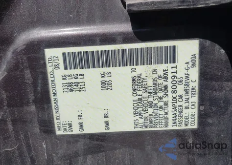 2013 Nissan Maxima 3.5 Sv из США, поврежденный, VIN 1N4AA5AP1DC800911